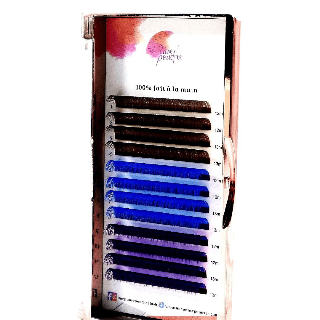 Cils de couleurs brun, bleu et mauve 0.07 D ou C 12 et 13 mm